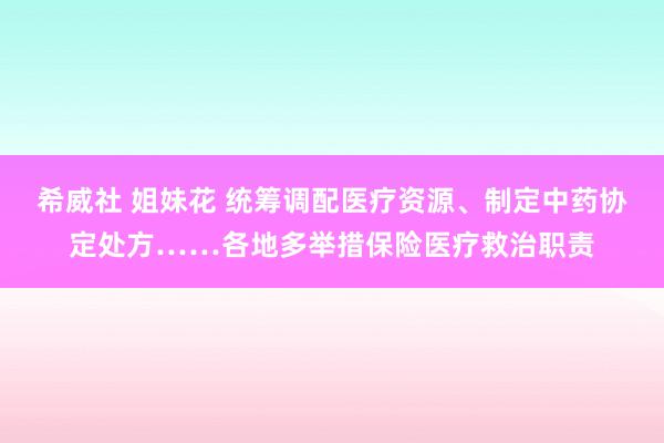 希威社 姐妹花 统筹调配医疗资源、制定中药协定处方……各地多举措保险医疗救治职责