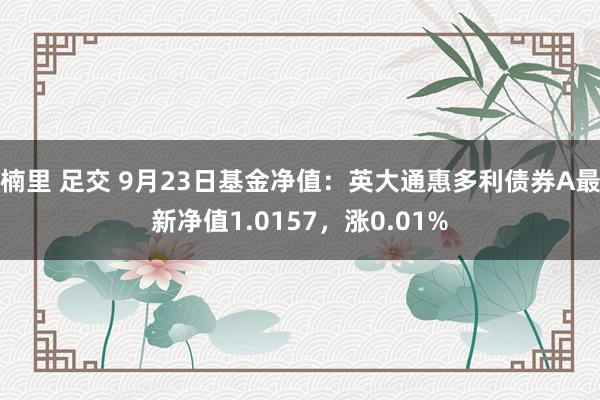 楠里 足交 9月23日基金净值：英大通惠多利债券A最新净值1.0157，涨0.01%