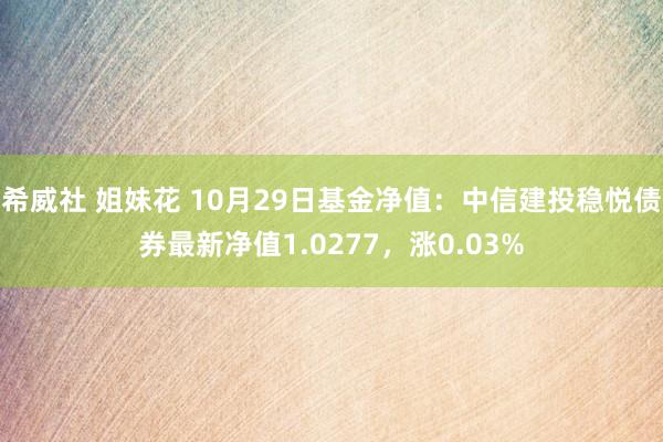 希威社 姐妹花 10月29日基金净值：中信建投稳悦债券最新净值1.0277，涨0.03%