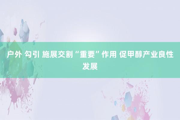 户外 勾引 施展交割“重要”作用 促甲醇产业良性发展