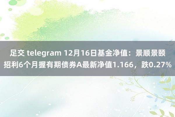 足交 telegram 12月16日基金净值：景顺景颐招利6个月握有期债券A最新净值1.166，跌0.27%