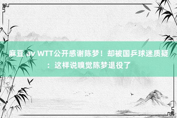 麻豆 av WTT公开感谢陈梦！却被国乒球迷质疑：这样说嗅觉陈梦退役了