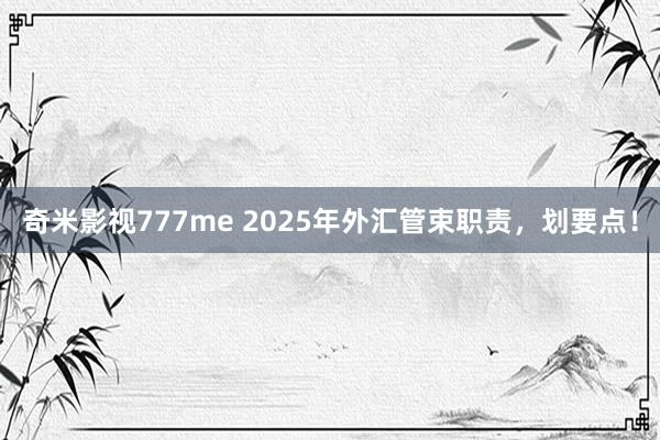 奇米影视777me 2025年外汇管束职责，划要点！